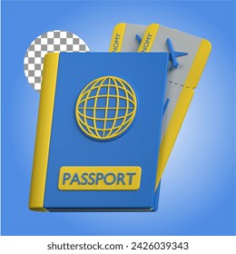 passport in 3d illustration of travel and vacation theme