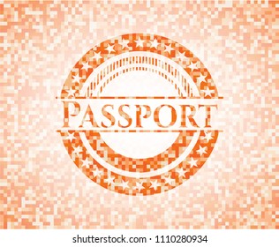  Passport abstract emblem, orange mosaic background