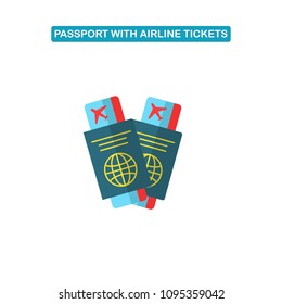 Passport with air ticket flat icon. Travel icons for web and graphic design. flat style logo. Vector illustation.