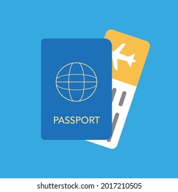 Passport and air ticket icon. Vector graphics
