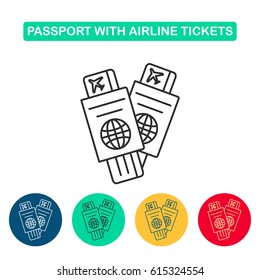 Passport with air ticket line icon. Travel icons for web and graphic design. Line style logo. Vector illustation.