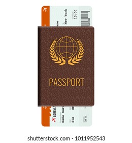 Passport And Airline Passenger Ticket Mockup.