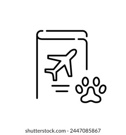 Passport with airplane and paw symbol. International travel documents for pets. Pixel perfect vector icon. 3D Illustration