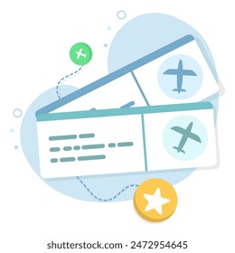 Passport and airplane ticket concept, Boarding pass ticket icon. travel concept. Summer travel banner, passport and boarding pass in the background. online ordering. Flat vector illustration.