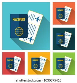 Passport with airplane ticket icon vector illustration isolated on background