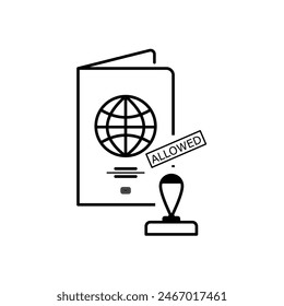 Passport allowed sign logo or icon. Visa approved. Immigration stamp  concept. Stamp passport vector linear illustration.