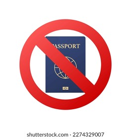 Passport ban icon. International passport with prohibition. Travel visa cancellation.