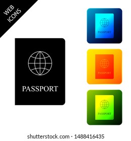 Passport with biometric data icon isolated on white background. Identification Document. Set icons colorful square buttons. Vector Illustration