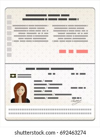 Passport with biometric data. Identification Document. Flat Vector Illustration