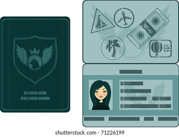 pasaporte con datos biométricos y sellos