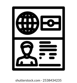biometrischer Zeilensymbol-Vektor des Reisepasses. biometrisches Passzeichen. isoliertes Kontursymbol, schwarze Illustration