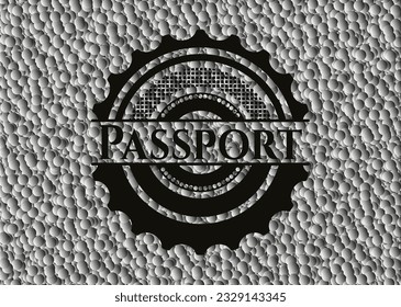 Emblema negro de Passport con fondo de burbujas. Ilustración vectorial. Detallado. 
