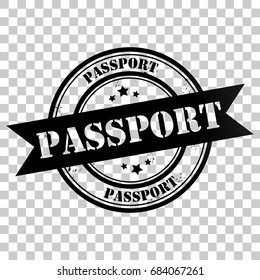 Passport black rubber stamp icon. Black watermark stamp logo with text and star isolated on transparent background. EPS10 vector illustration. Perfect design for document, poster, banner, sticker.