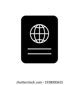 Passport black silhouette icon. Personal document symbol. Travel concept. Vector isolated on white