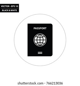 Passport black and white flat icon. Vector Illustration.