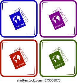 Passport and blank ticket plane icon.