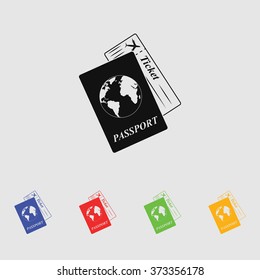 Passport and blank ticket plane icon.