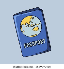 Passport with blue cover and globe image