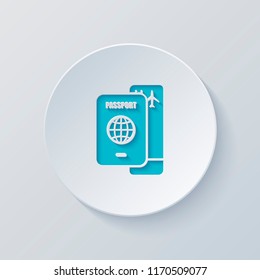 passport, boarding pass. air travel concept. Cut circle with gray and blue layers. Paper style