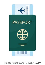 Passport with boarding pass. Airplane ticket inside passport. Air travel concept. Tourism concept. Vector illustration