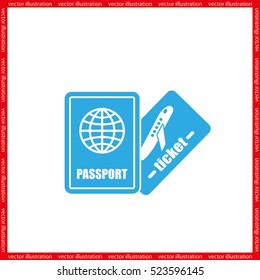 Passport and boarding pass icon vector EPS 10, abstract signs document flat design,  illustration modern isolated badge for website or app - stock info graphics