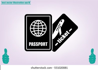 Passport and boarding pass icon vector EPS 10, abstract signs document flat design,  illustration modern isolated badge for website or app - stock info graphics.