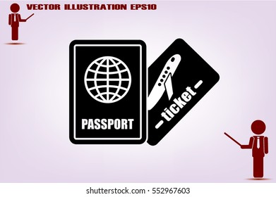 Passport and boarding pass icon vector EPS 10, abstract signs document flat design,  illustration modern isolated badge for website or app - stock info graphics