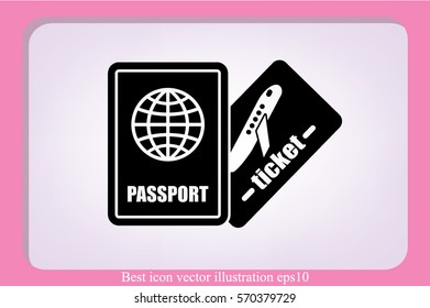Passport and boarding pass icon vector EPS 10, abstract signs document flat design,  illustration modern isolated badge for website or app - stock info graphics