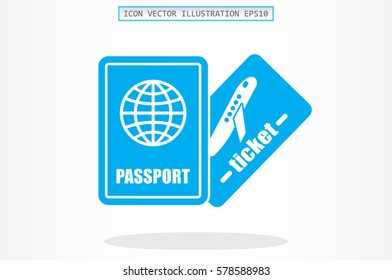 Passport and boarding pass icon vector EPS 10, abstract signs document flat design,  illustration modern isolated badge for website or app - stock info graphics.