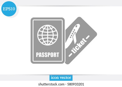 Passport and boarding pass icon vector EPS 10, abstract signs document flat design,  illustration modern isolated badge for website or app - stock info graphics.