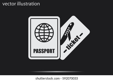 Passport and boarding pass icon vector EPS 10, abstract signs document flat design,  illustration modern isolated badge for website or app - stock info graphics