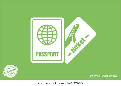Passport and boarding pass icon vector EPS 10, abstract signs document flat design,  illustration modern isolated badge for website or app - stock info graphics