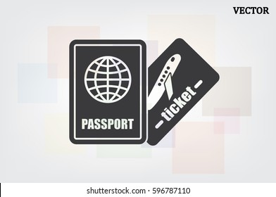 Passport and boarding pass icon vector EPS 10, abstract signs document flat design,  illustration modern isolated badge for website or app - stock info graphics