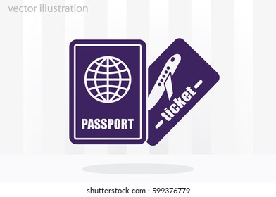 Passport and boarding pass icon vector EPS 10, abstract signs document flat design,  illustration modern isolated badge for website or app - stock info graphics