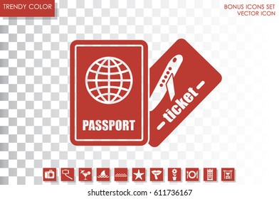 Passport and boarding pass icon vector EPS 10, abstract signs document flat design,  illustration modern isolated badge for website or app - stock info graphics