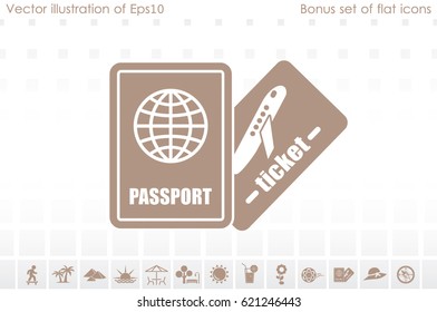Passport and boarding pass icon vector EPS 10, abstract signs document flat design,  illustration modern isolated badge for website or app - stock info graphics