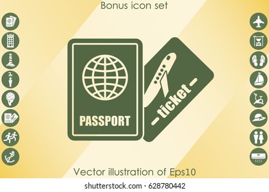 Passport and boarding pass icon vector EPS 10, abstract signs document flat design,  illustration modern isolated badge for website or app - stock info graphics
