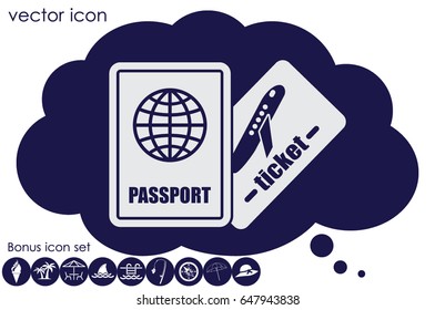 Passport and boarding pass icon vector EPS 10, abstract signs document flat design,  illustration modern isolated badge for website or app - stock info graphics