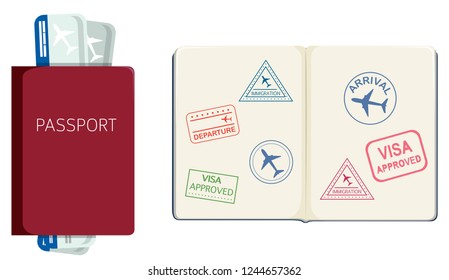 Passport and boarding pass illustration