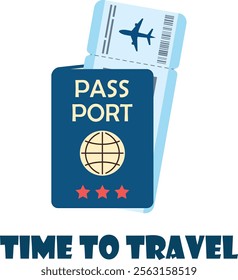 Passport with boarding pass inside. Airplane ticket. Travel and tourism vector concept in flat style