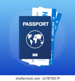 Passport and boarding pass isolated on white background. Travel concept. Vector illustration