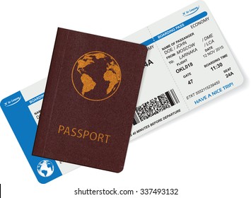 Passport and boarding pass isolated on white background. Travel concept. Vector illustration