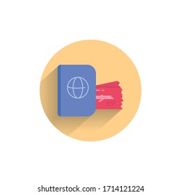 Passport and boarding pass ticket colorful flat icon with shadow. travelling flat icon