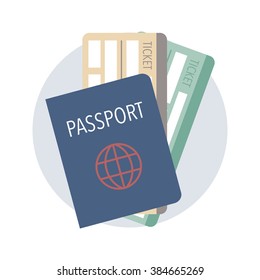 Passport and boarding pass tickets icon. Flat design. Vector illustration
