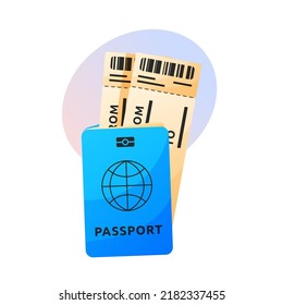 Pasaporte con pasajes de embarque, ilustración vectorial de dibujos animados. Documentos de viaje y vacaciones.