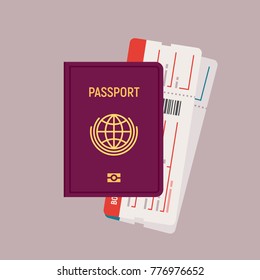 Passport and boarding pass tickets. Vector illustration in flat design.