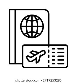 Pasaporte y Ilustración vectorial de la tarjeta de embarque, icono de estilo de línea