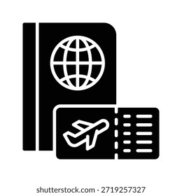 Passport and Boarding Pass Vector Illustration, Solid Style Icon