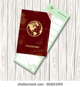 passport and boarding pass vector illustration. Airplane ticket. Identification document