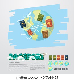passport book flying around the world. travel concept - vector illustration